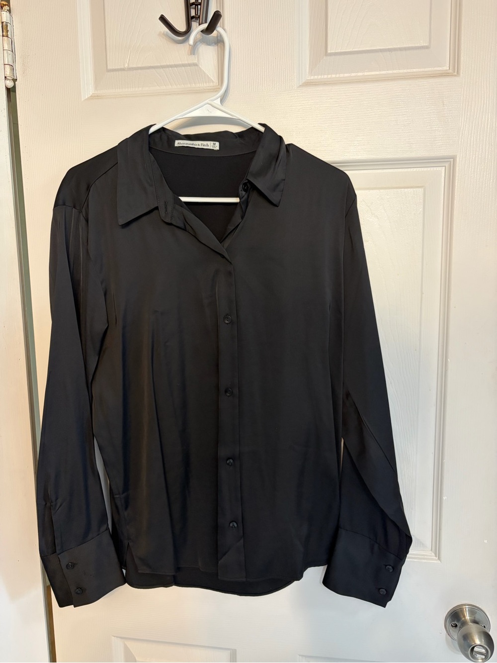 NWOT Abercrombie Satin Black Long-Sleeve Button-Up Shirt